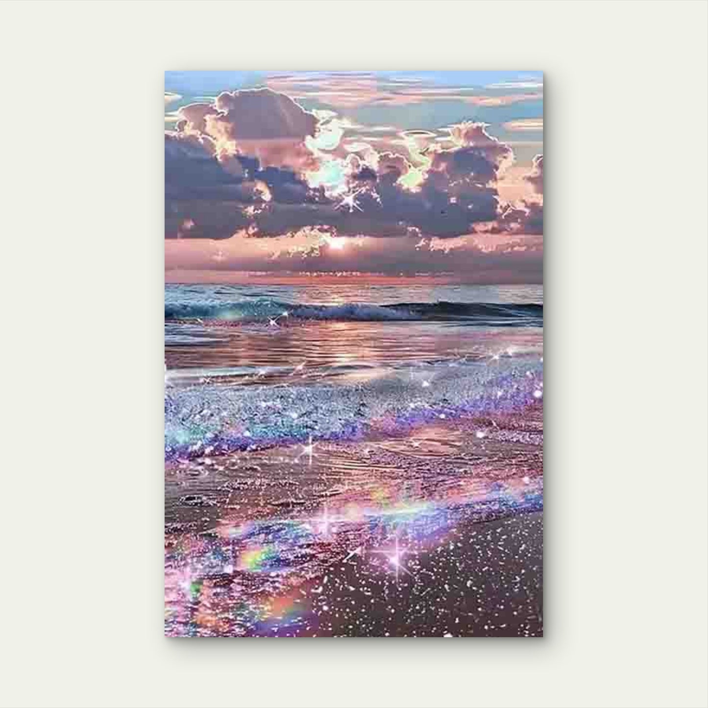 Beach Sunset with Shimmering Ocean Waves Metal Print Ready to Hang - Bella Home Decor