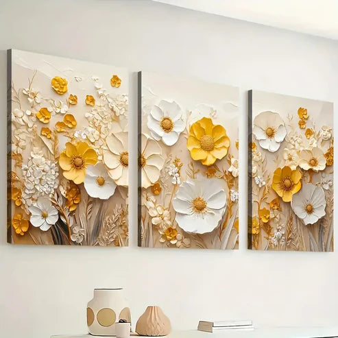 3pcs Art Style Modern Abstract Flower Landscape Wall Art Set Canvas Unframed - High Quality Print 100% Australian Made Wall Canvas