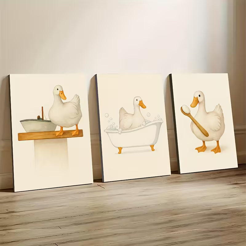 3pcs Three Adorable Ducklings Wall Art Set Canvas Framed 40x60cm - High Quality Print 100% Australian Made Wall Canvas Ready to Hang