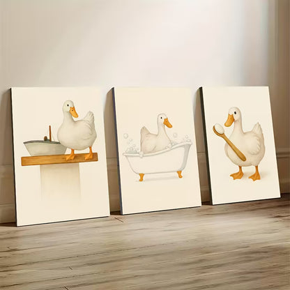 3pcs Three Adorable Ducklings Wall Art Set Canvas Framed 40x60cm - High Quality Print 100% Australian Made Wall Canvas Ready to Hang