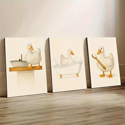 3pcs Three Adorable Ducklings Wall Art Set Canvas Framed 40x60cm - High Quality Print 100% Australian Made Wall Canvas Ready to Hang