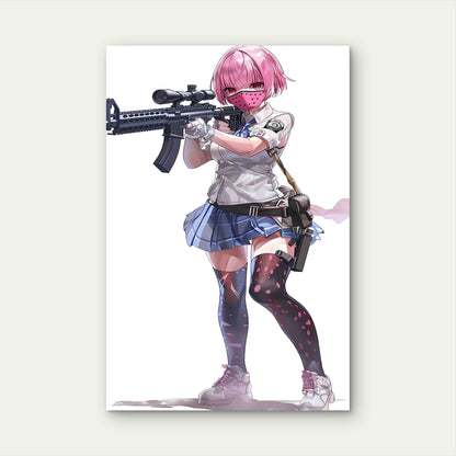 Tactical Pink-Haired Sharpshooter In A School Uniform 60x90cm Metal Print Ready to Hang - Bella Home Decor