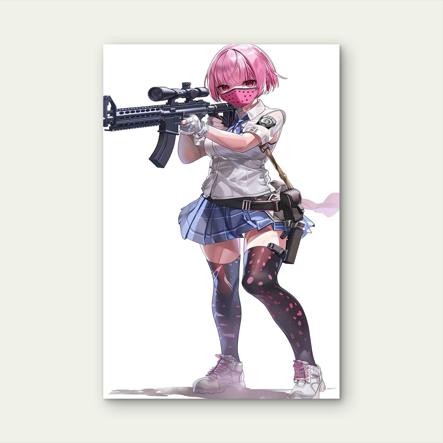 Tactical Pink-Haired Sharpshooter In A School Uniform Metal Print Ready to Hang - Bella Home Decor