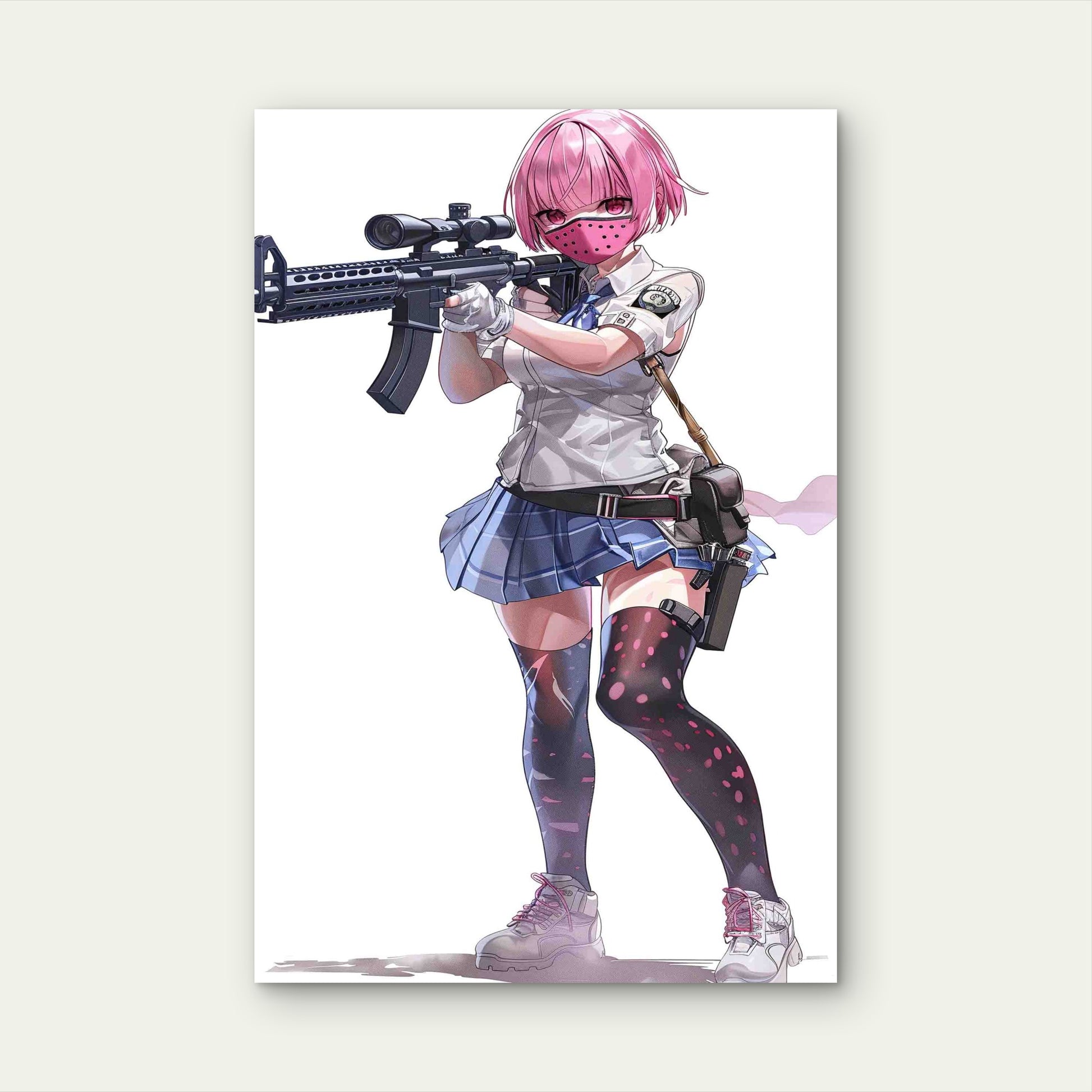 Tactical Pink-Haired Sharpshooter In A School Uniform Metal Print Ready to Hang - Bella Home Decor