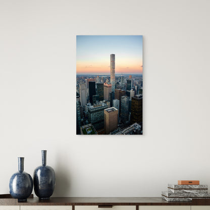 Tall Skyscraper Dominates A Sprawling Cityscape At Sunset 60x90cm Metal Print Ready to Hang