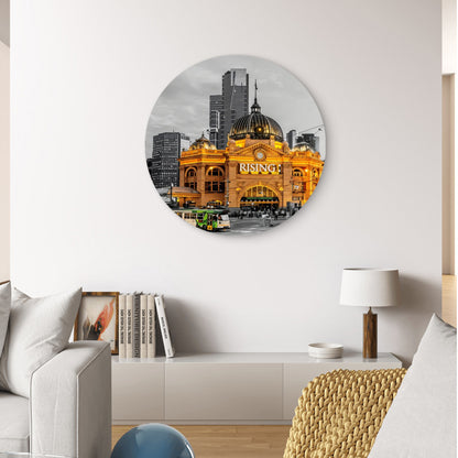 Melbourne Street Light Black and White City Acrylic Glass Rounded Print Tempered Glass Wall Art 100% Made in Australia Ready to Hang