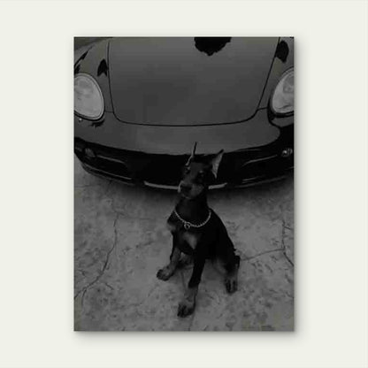 Doberman & Luxury Car 60x90cm Metal Print Ready to Hang