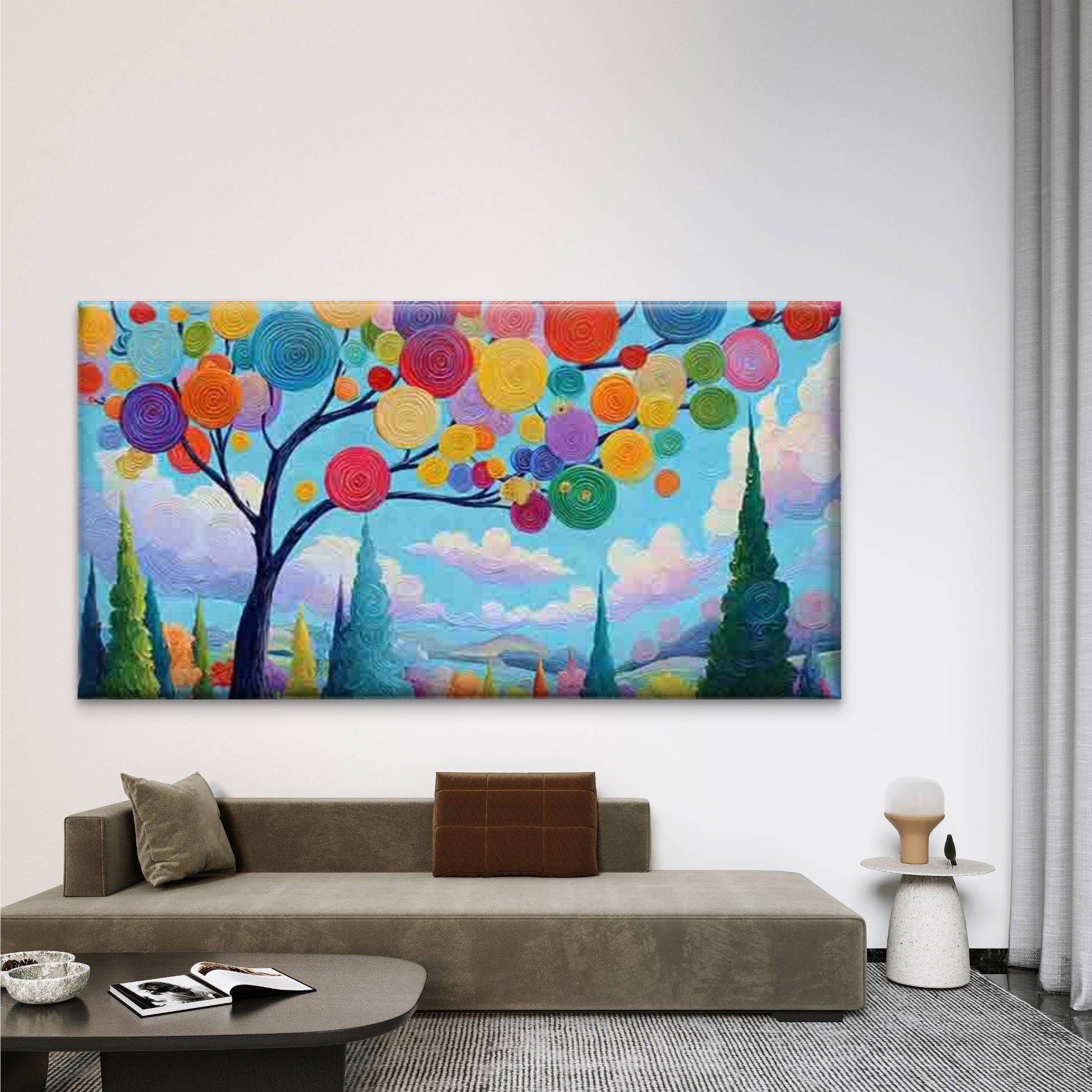 Abstract Multicolor Swirl Tree Wall Art Canvas Office Home Room Framed 120x60cm - Bella Home Decor