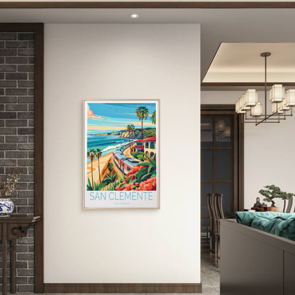 San Clemente California, Beach Train Travel Poster Print Wall Art