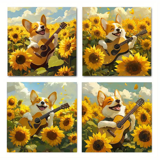 4pcs Funny Corky Picture Guita Theme Wall Art Canvas Framed