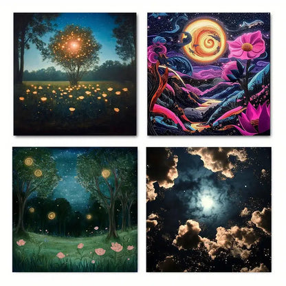 4pcs Painting Flower Ar Wall Art Canvas Framed