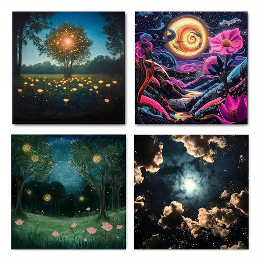 4pcs Painting Flower Ar Wall Art Canvas Framed