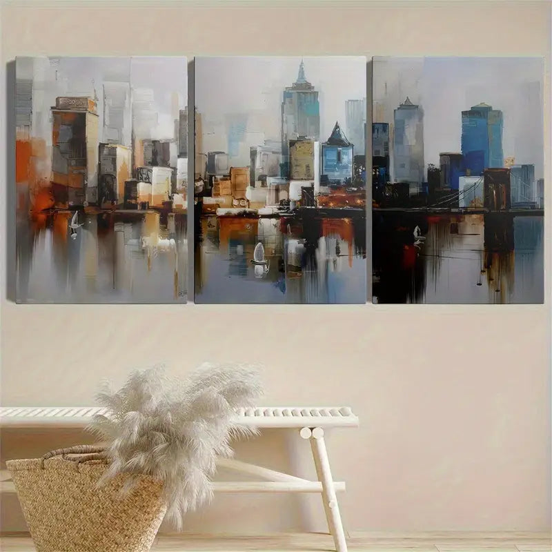 3pcs Abstract Modern City of New York Metal Print Ready to Hang Art - Bella Home Decor
