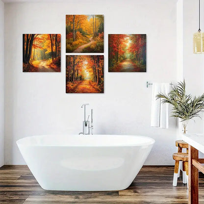4pcs Autumn Forest PathWall Art Canvas Framed