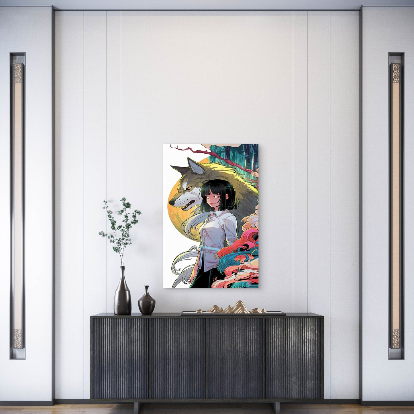 Featuring a Girl And a Large Wolf Metal Print Ready to Hang