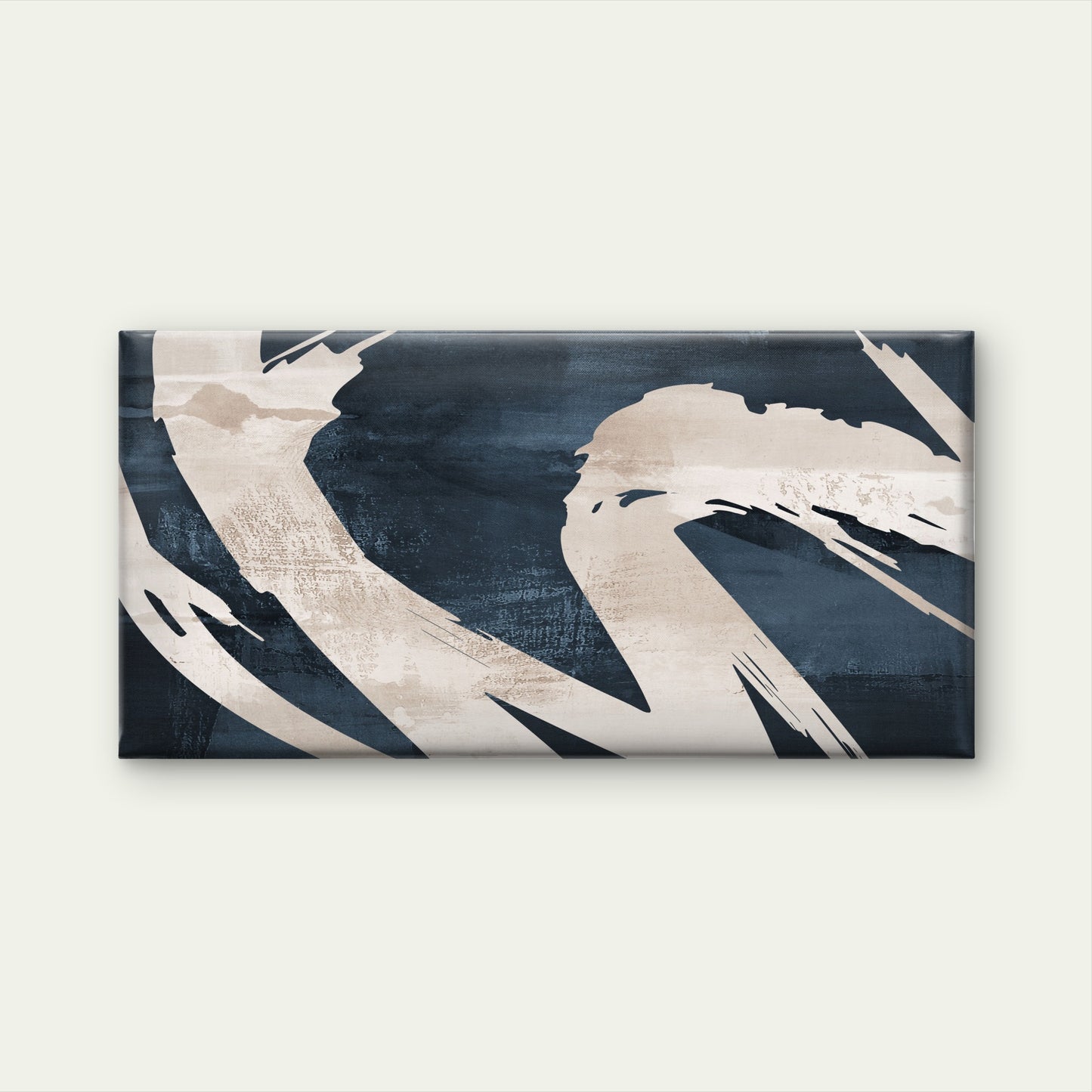Abstract Navy Blue Beige Splash Wave Wall Art Canvas Office Home Framed 120x60cm