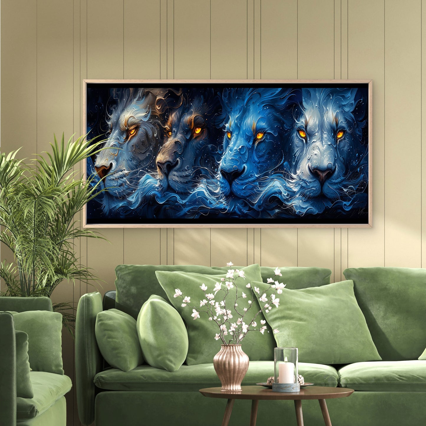 Fire And Ice Lions Wall Art Canvas Office Home Room Framed 120x60cm