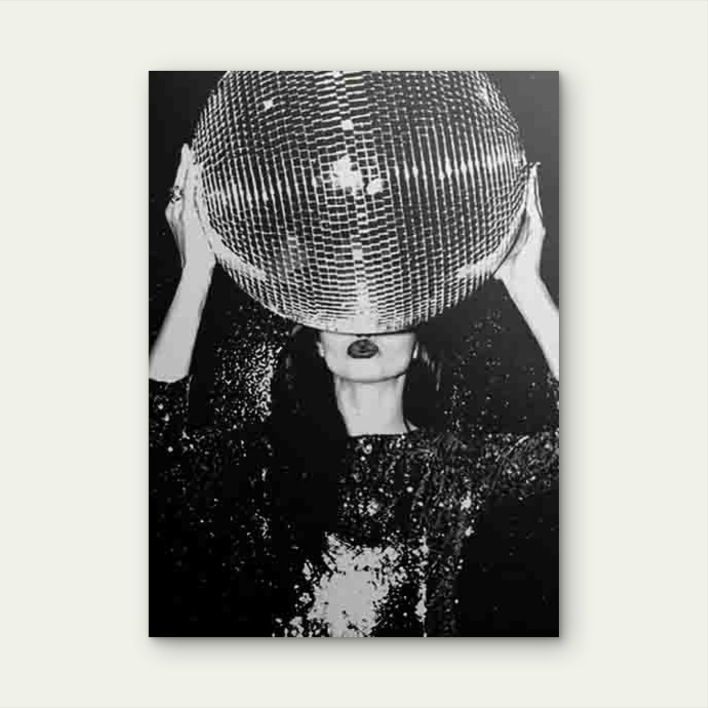 Woman with Disco Ball Head Sequin Dress Metal Print Ready to Hang - Bella Home Decor