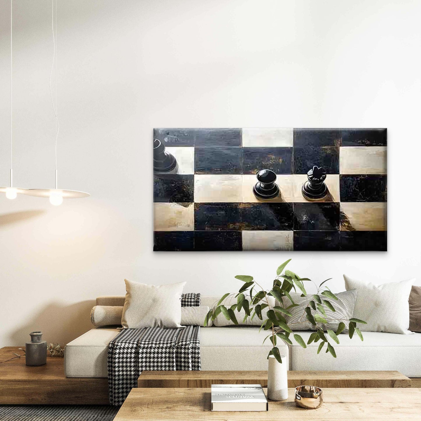 Black and White Chessboard Wall Art Canvas Office Home Room Framed 120x60cm - Bella Home Decor