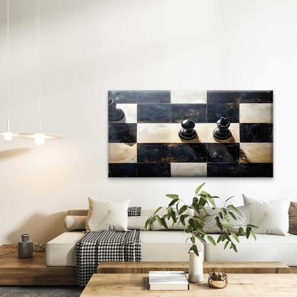 Black and White Chessboard Wall Art Canvas Office Home Room Framed 120x60cm - Bella Home Decor