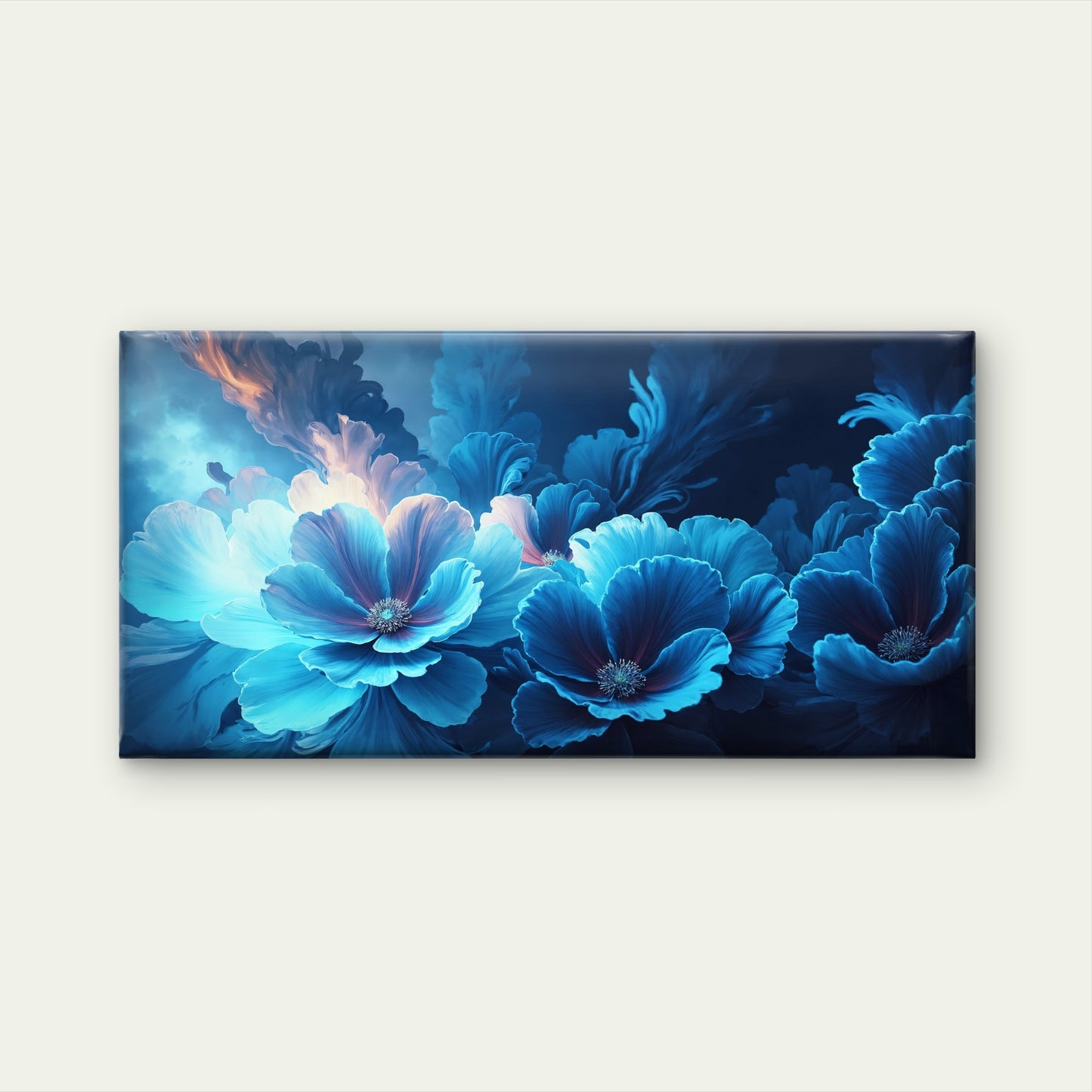 Neon Blue Floral Abstract Wall Art Canvas Office Home Room Framed 120x60cm