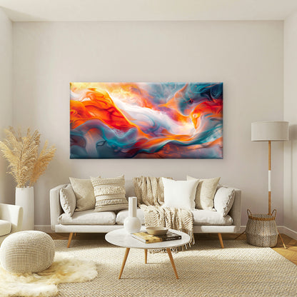 Abstract Teal Orange Wave Wall Art Canvas Office Home Room Framed 120x60cm