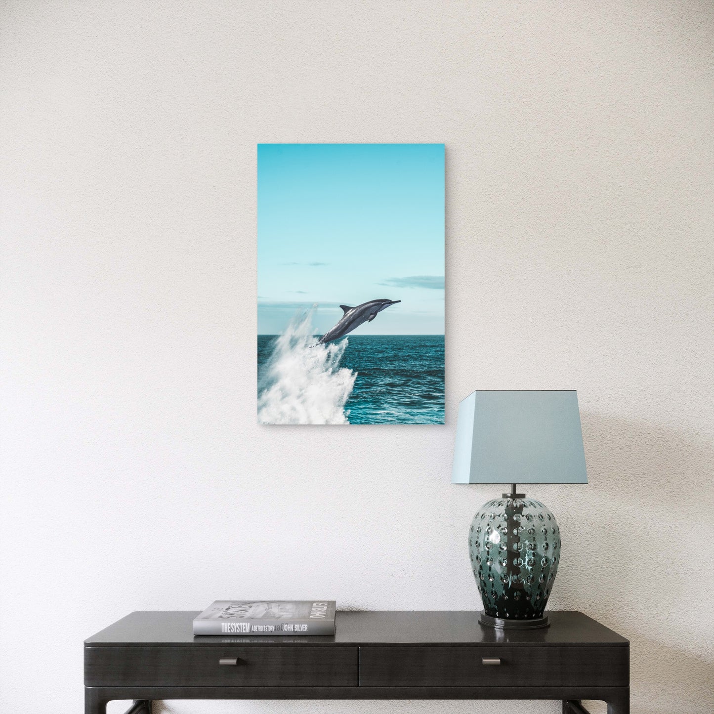 Dolphin Leaping Out of the Water 60x90cm Metal Print Ready to Hang