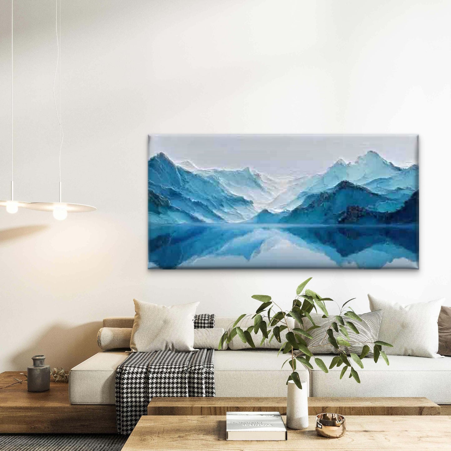 Abstract Blue Mountain & Lake Wall Art Canvas Office Home Room Framed 120x60cm - Bella Home Decor