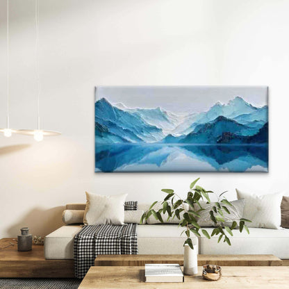 Abstract Blue Mountain & Lake Wall Art Canvas Office Home Room Framed 120x60cm - Bella Home Decor