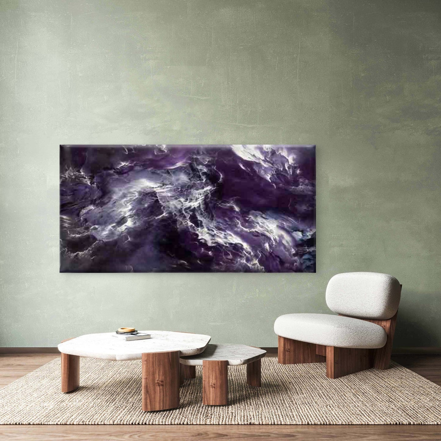 Abstract Purple Smoke Waves Wall Art Canvas Office Home Room Framed 120x60cm