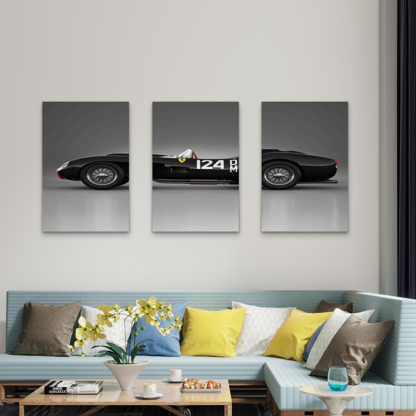 3pcs Classic Black Retro Roadster Racing Car Metal Print Ready to Hang Art