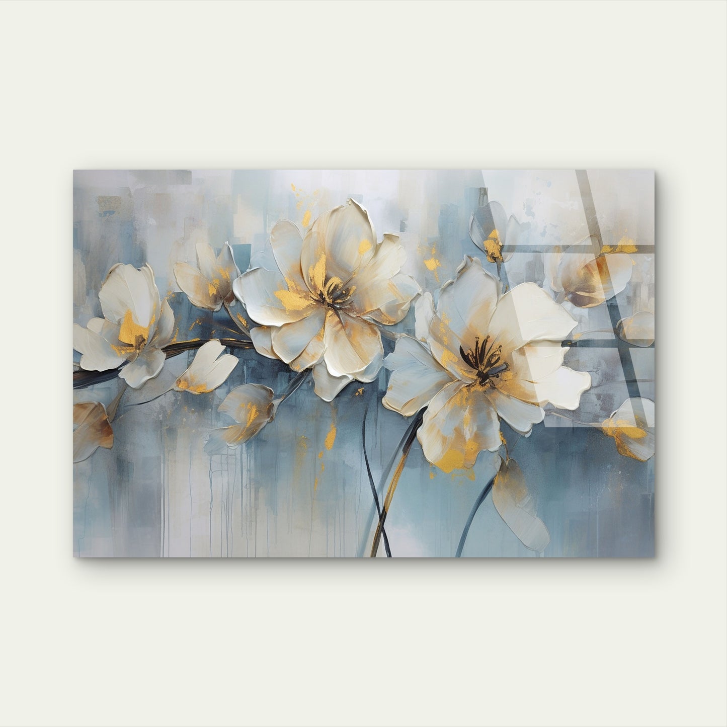 White Gold Floral Abstract Oil Painting   Acrylic Glass Printing Wall Art Australian Made Quality
