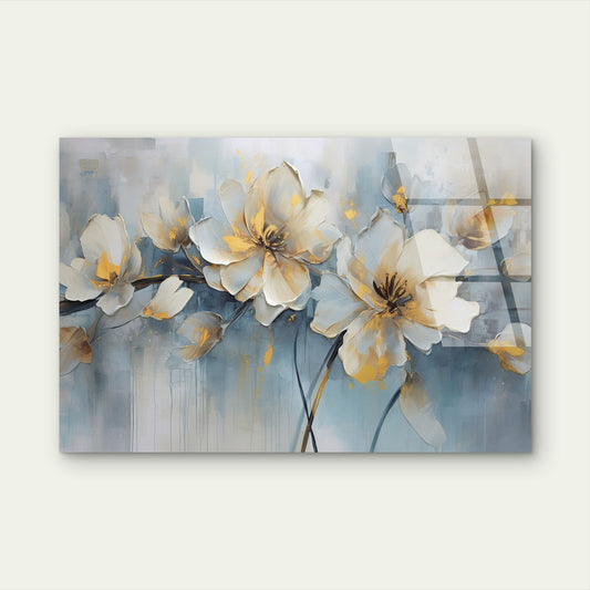 White Gold Floral Abstract Oil Painting   Acrylic Glass Printing Wall Art Australian Made Quality