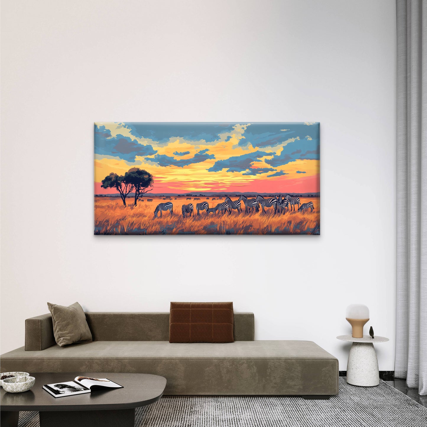 Yellow Orange Sky Zebra Print Wall Art Canvas Office Home Room Framed 120x60cm