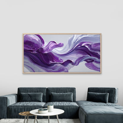Purple White Swirling Abstract Wall Art Canvas Office Home Room Framed 120x60cm