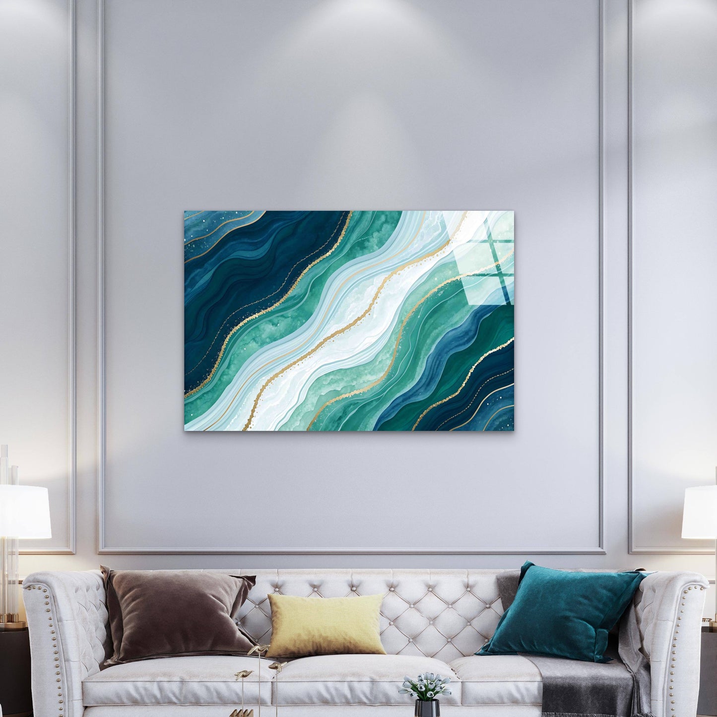 Abstract Emerald Teal Tempered Glass Printing Wall Art Australian Made Quality