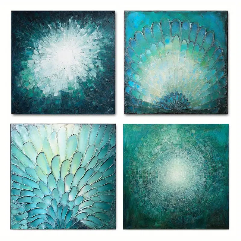 4pcs  Picture Teal Textured Paintin theme art   Wall Art Canvas Framed