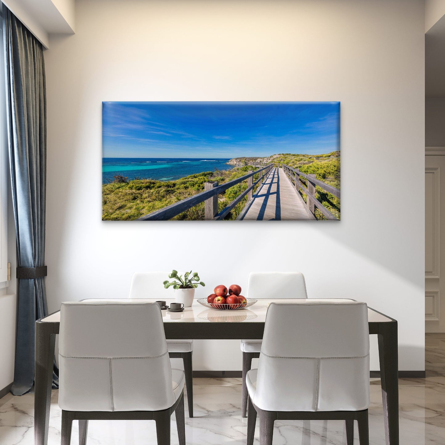 Wooden Boardwalk by Sea Wall Art Canvas Office Home Room Framed 120x60cm - Bella Home Decor