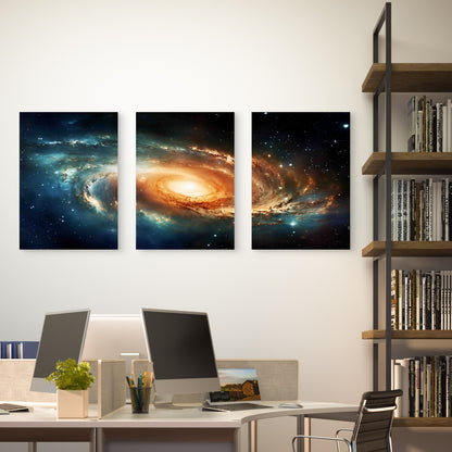 3pcs Spiral Galaxy Cosmic Deep Space Nebula Metal Print Ready to Hang Art