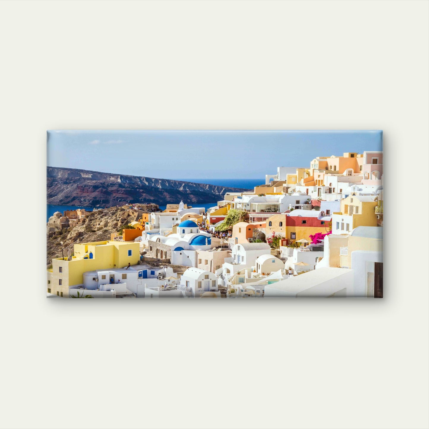 Greek Island Cliffside Wall Art Canvas Office Home Room Framed 120x60cm