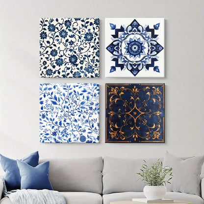 4pcs Blue Color Square Room Aesthetic   Wall Art Canvas Framed