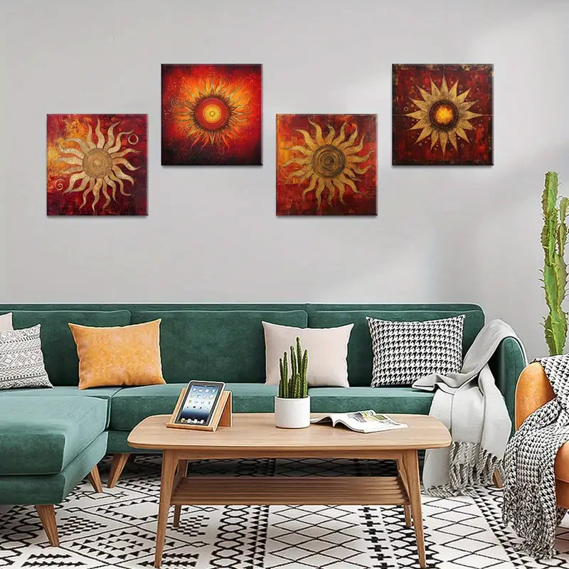 4pcs Sun Pattern  Art Printsd Wall Art Canvas Framed