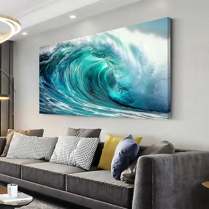 Beach  Blue & White Waves  wall canvas office home room framed 120x60cm - Bella Home Decor