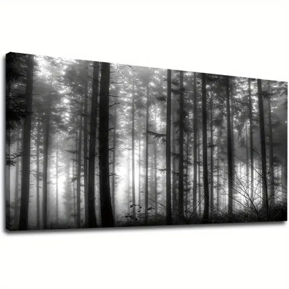 Black & White Foggy Forest Big Trees Nature Wall Art canvas office home room framed 120x60cm