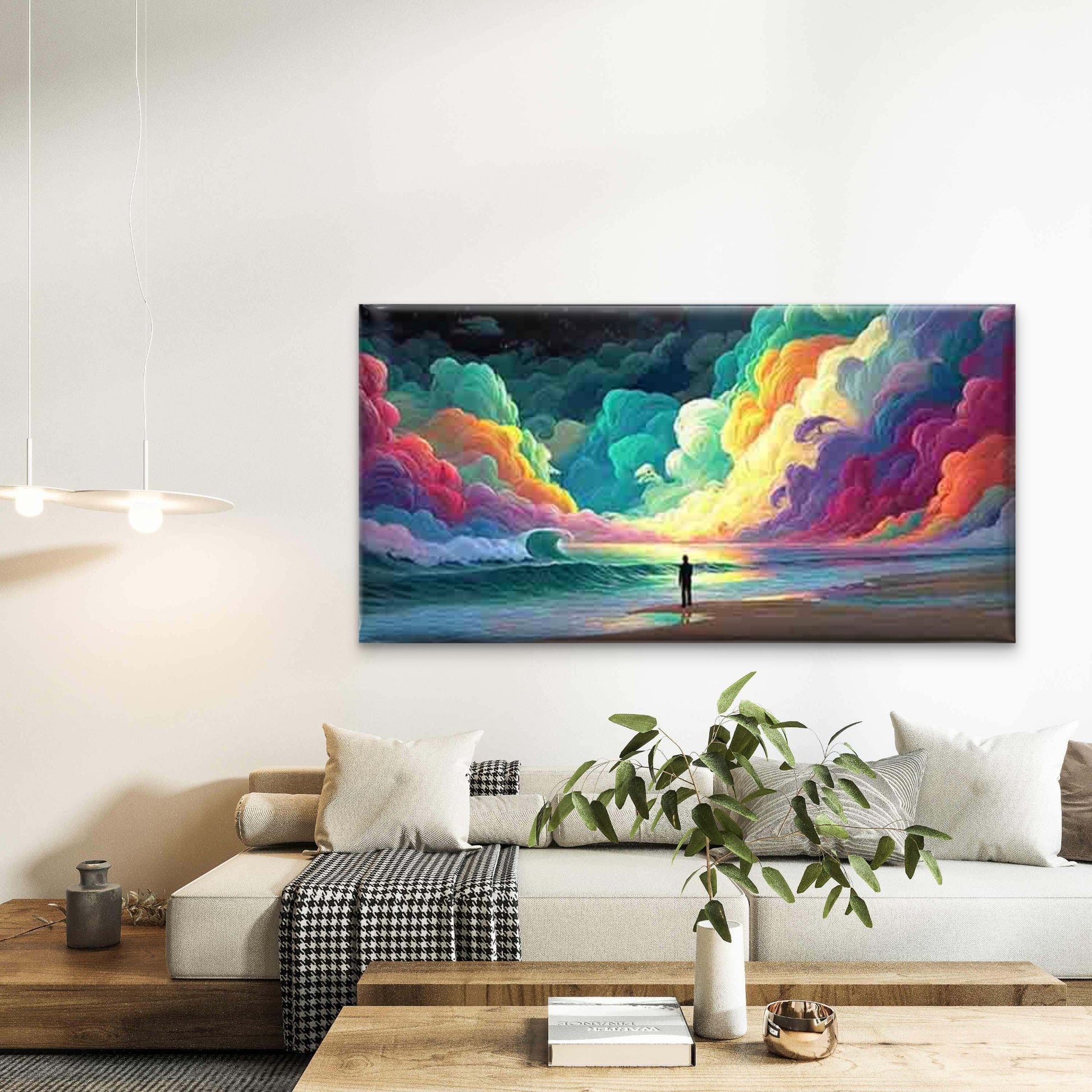 Ocean Sunset with Colorful Clou Wall Art Canvas Office Home Room Framed 120x60cm - Bella Home Decor