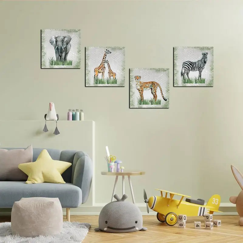 4pcs Wild Animals Wall Art Canvas Framed