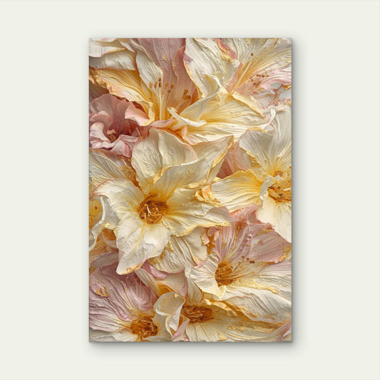 Textured Cream Lily Yellow Bloom Gold Leaf 40x60cm Metal Print Ready to Hang