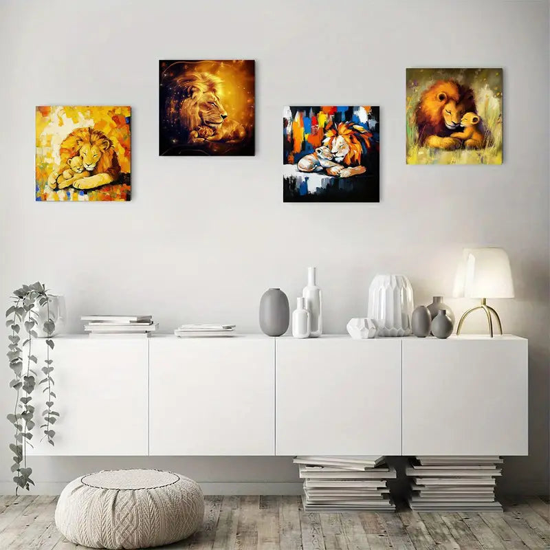 4pcs Romantic Animal Kingdom Wall Art Canvas Framed