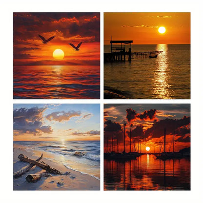 4pcs Sunset Seagulls Art Print Wall Art Canvas Framed
