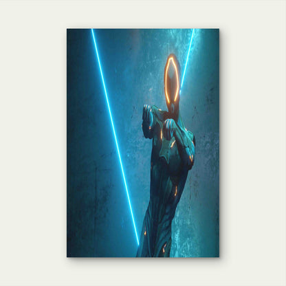 Dancing Alien Robot On A Metal Background Metal Print Ready to Hang